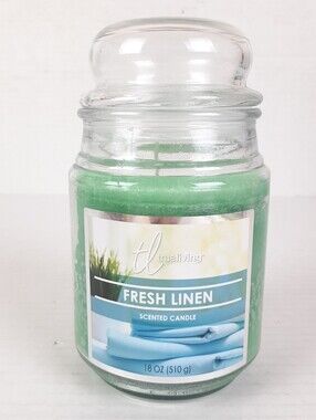 True Living Fresh Linen 18 Ounce jar candle RARE scent Unburned